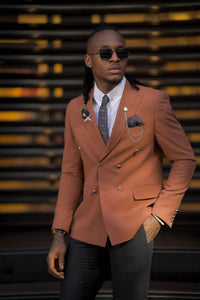 Bojoni Amato di Shagori Stepani Slim Fit Double Breasted Camel Detailed Blazer