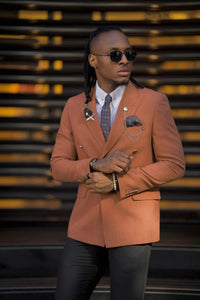 Bojoni Amato di Shagori Stepani Slim Fit Double Breasted Camel Detailed Blazer