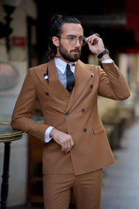 Bojoni Astoria Slim Fit Camel Double Breasted Suit