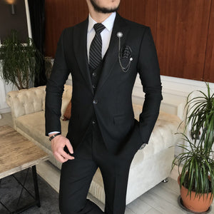 Bojoni Cagliari  Black Slim-Fit Suit 3-Piece