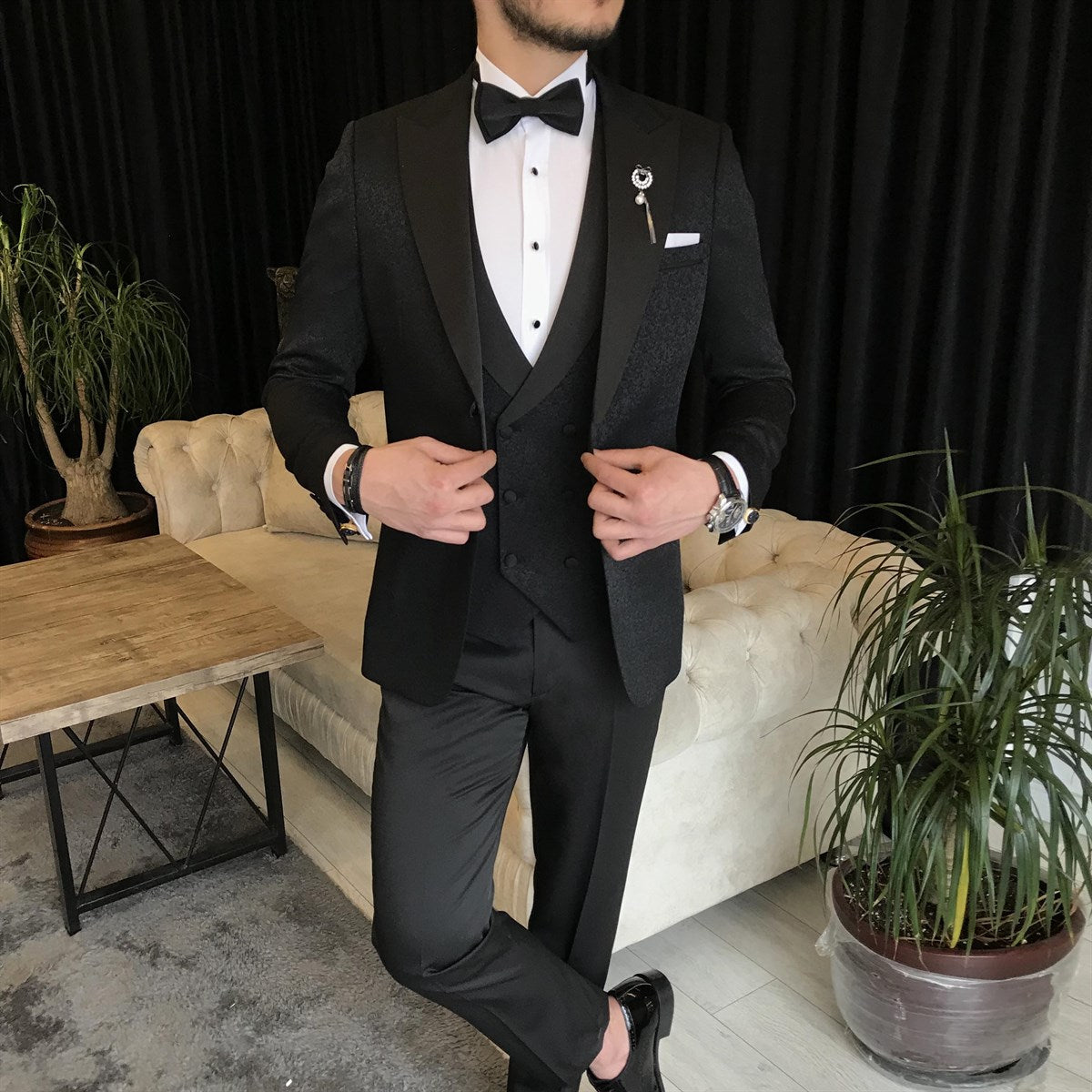 Bojoni Cagliari Black Slim-Fit Tuxedo 3-Piece