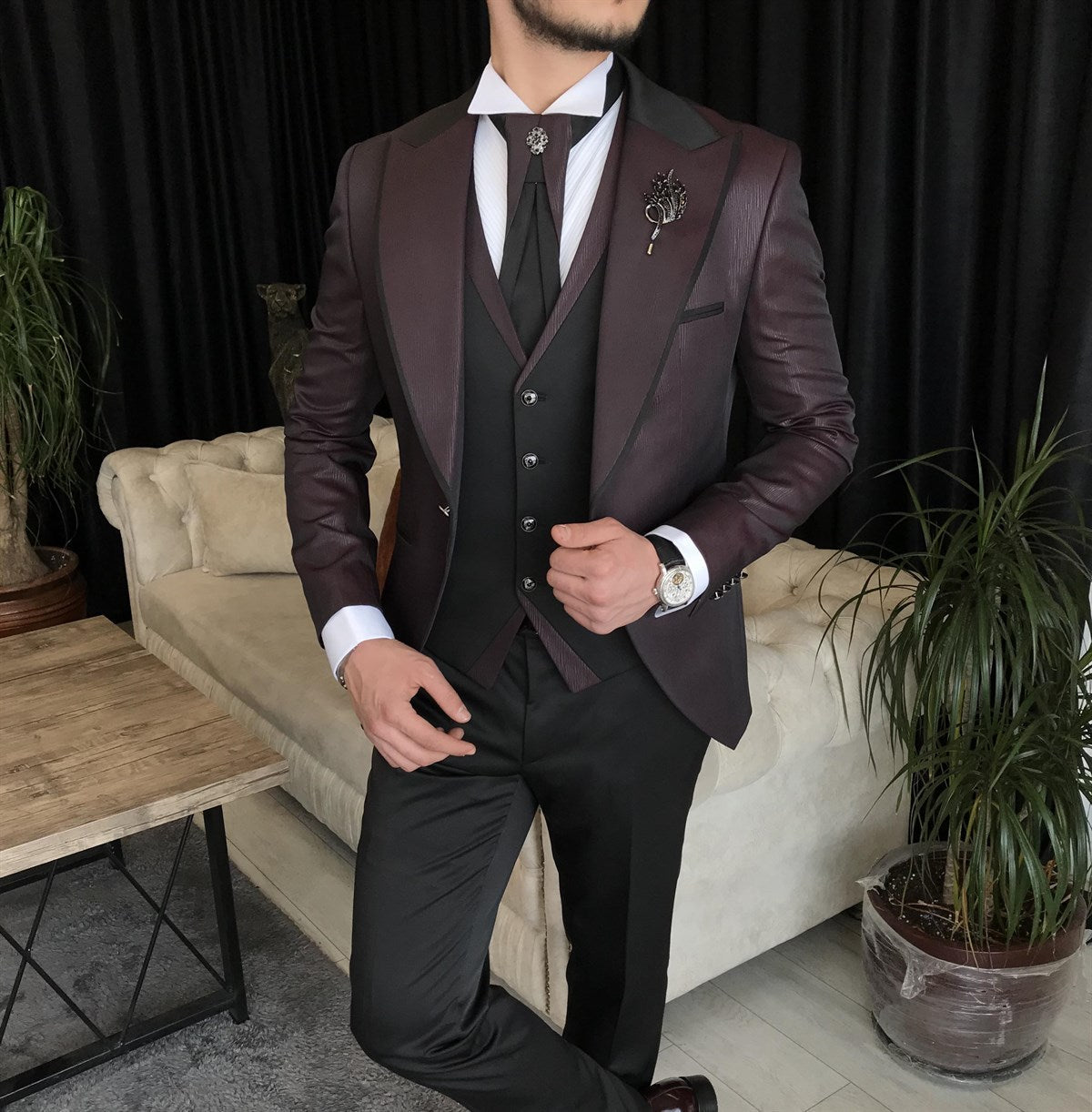 Bojoni Cagliari Bordeaux Slim-Fit Tuxedo 3-Piece