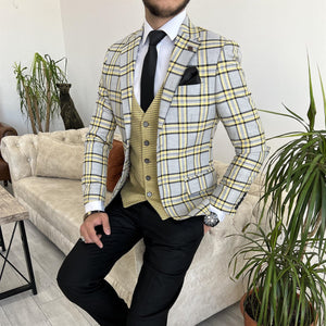 Bojoni Cagliari Grey Plaid Slim-Fit Suit 3-Piece