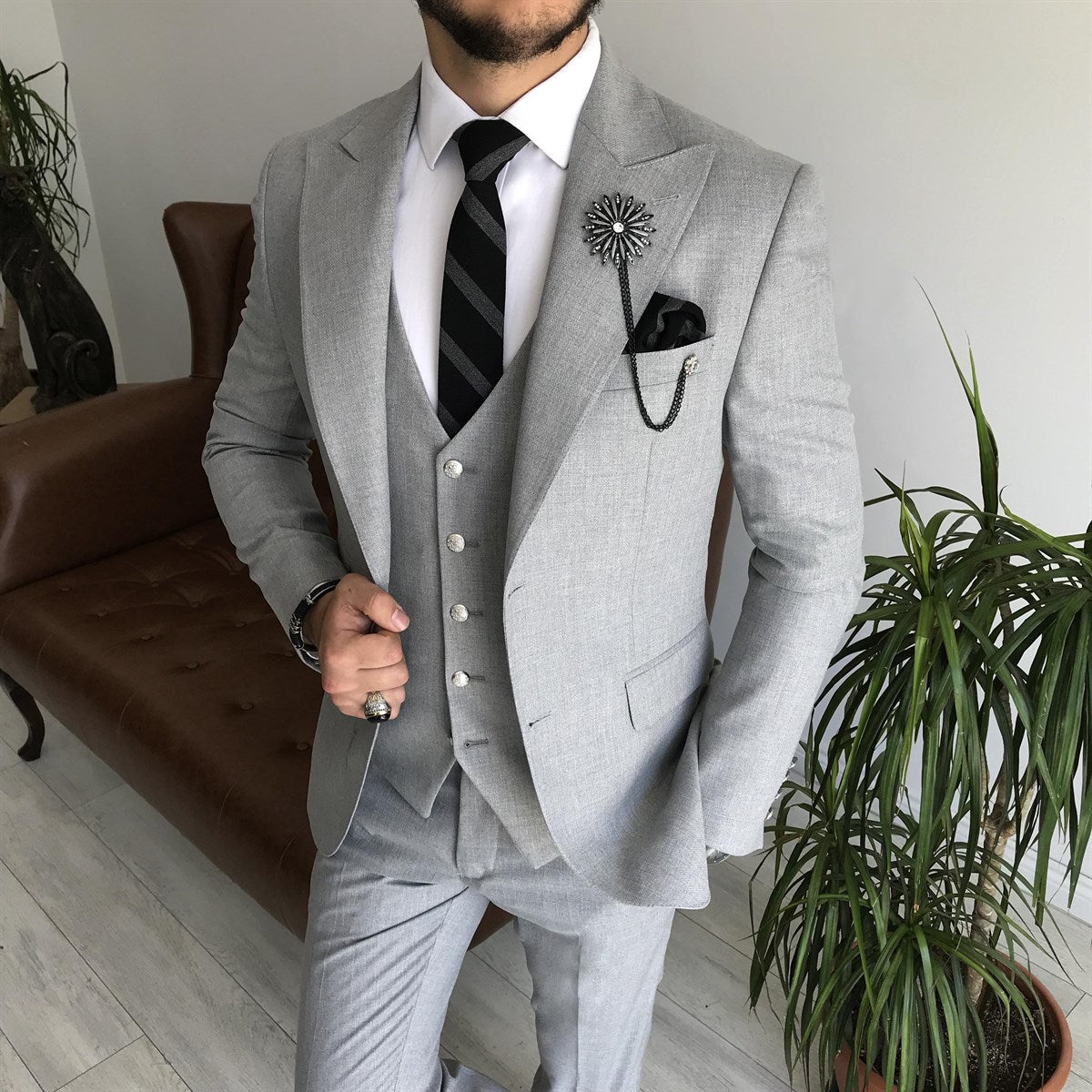 Bojoni Cagliari Grey Slim-Fit Suit 3-Piece
