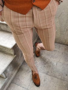 Shelton Seersucker Slim Fit Beige Pants-baagr.myshopify.com-Pants-BOJONI