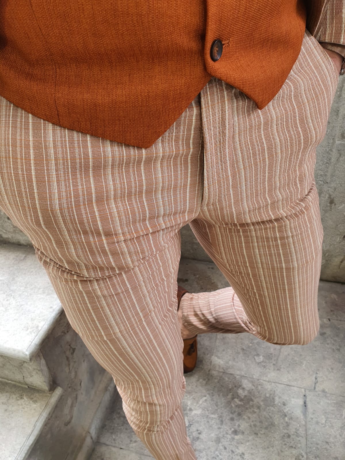 Shelton Seersucker Slim Fit Beige Pants-baagr.myshopify.com-Pants-BOJONI