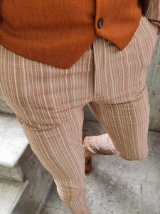 Shelton Seersucker Slim Fit Beige Pants-baagr.myshopify.com-Pants-BOJONI