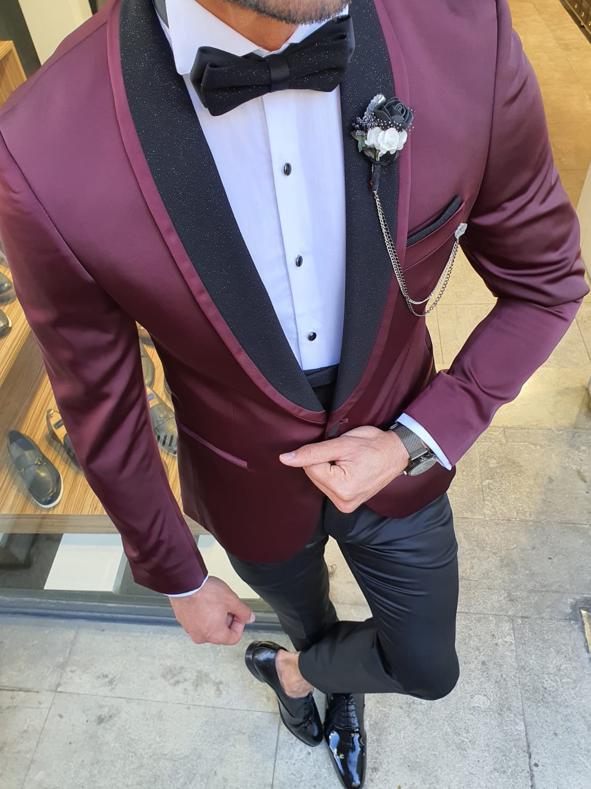 Grassano Burgundy Slim Fit Shawl Lapel Tuxedo-baagr.myshopify.com-suit-BOJONI