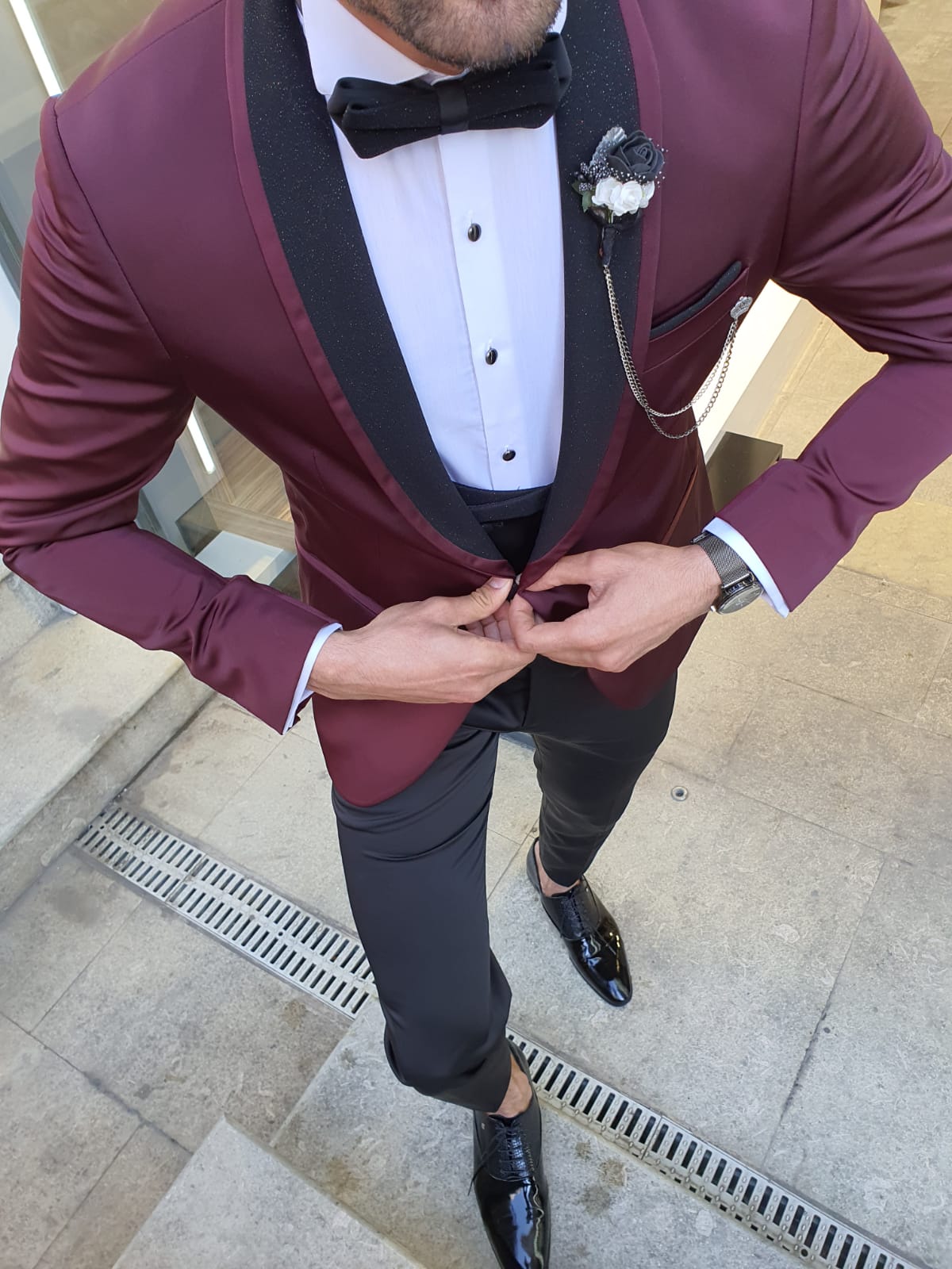 Grassano Burgundy Slim Fit Shawl Lapel Tuxedo-baagr.myshopify.com-suit-BOJONI