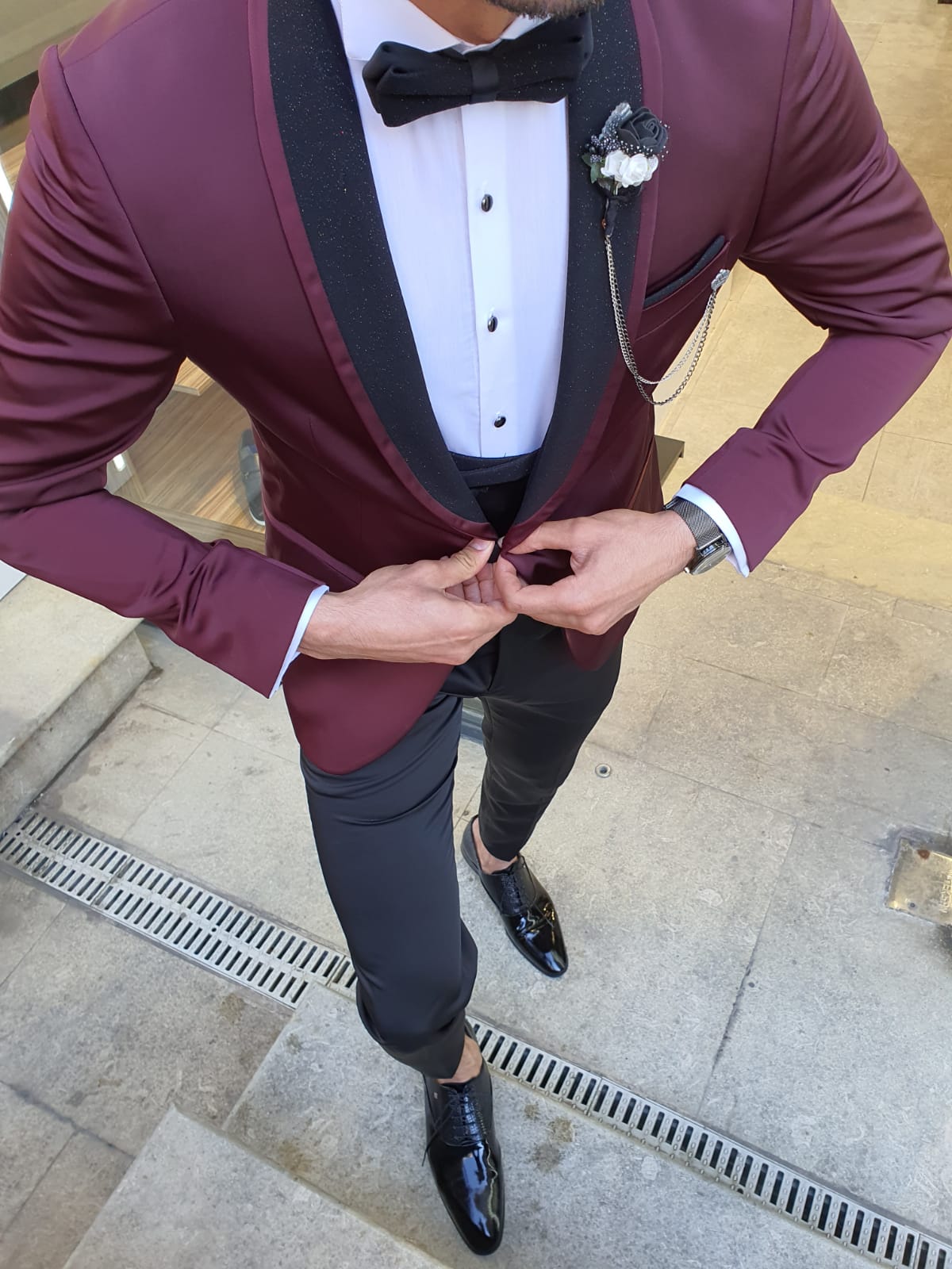 Grassano Burgundy Slim Fit Shawl Lapel Tuxedo-baagr.myshopify.com-suit-BOJONI