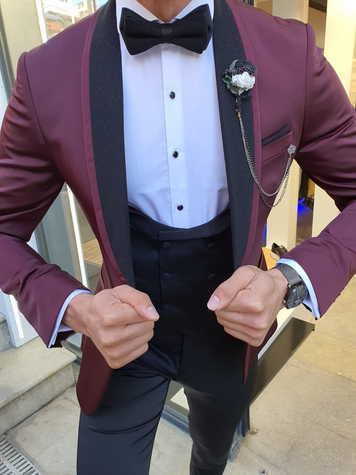 Grassano Burgundy Slim Fit Shawl Lapel Tuxedo-baagr.myshopify.com-suit-BOJONI