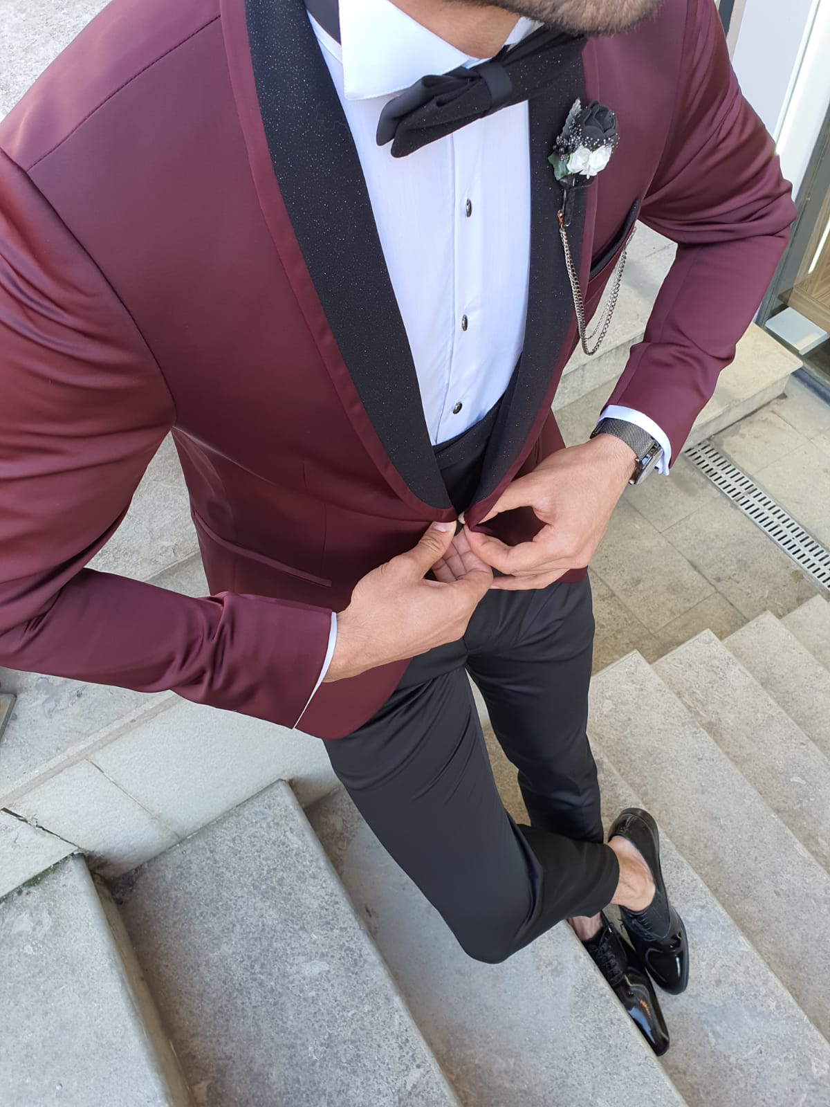 Grassano Burgundy Slim Fit Shawl Lapel Tuxedo-baagr.myshopify.com-suit-BOJONI