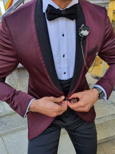 Grassano Burgundy Slim Fit Shawl Lapel Tuxedo-baagr.myshopify.com-suit-BOJONI