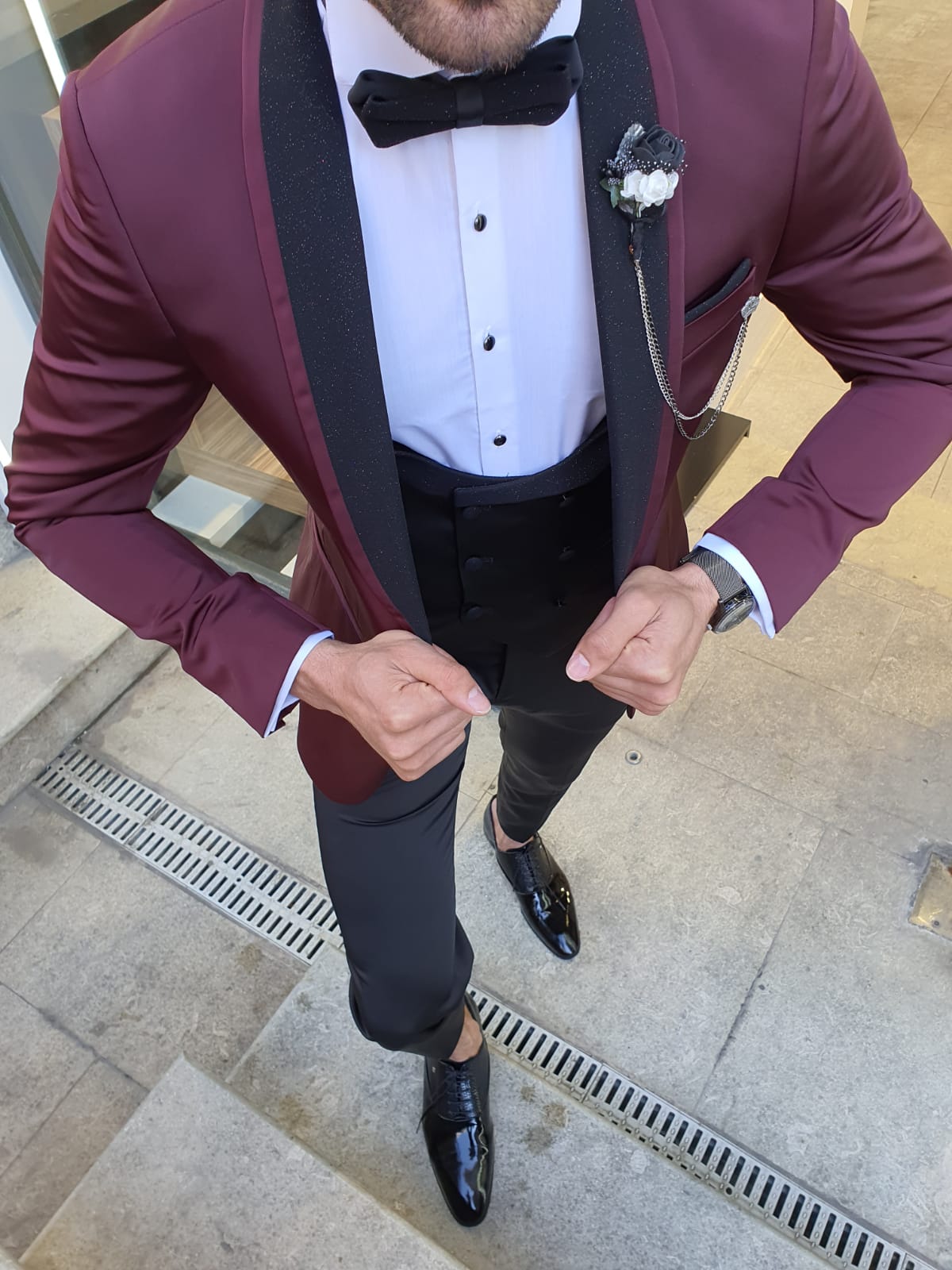 Grassano Burgundy Slim Fit Shawl Lapel Tuxedo-baagr.myshopify.com-suit-BOJONI