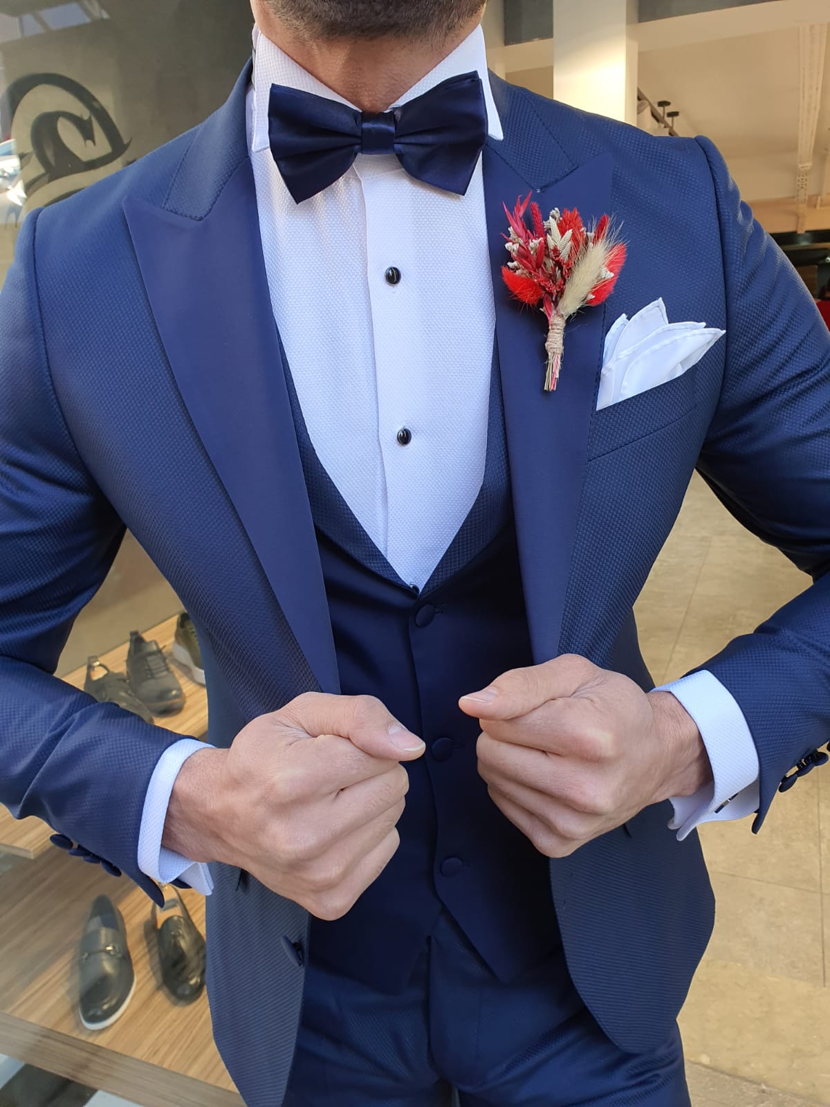 Grassano  Navy Blue Slim Fit Peak Lapel Tuxedo-baagr.myshopify.com-suit-BOJONI