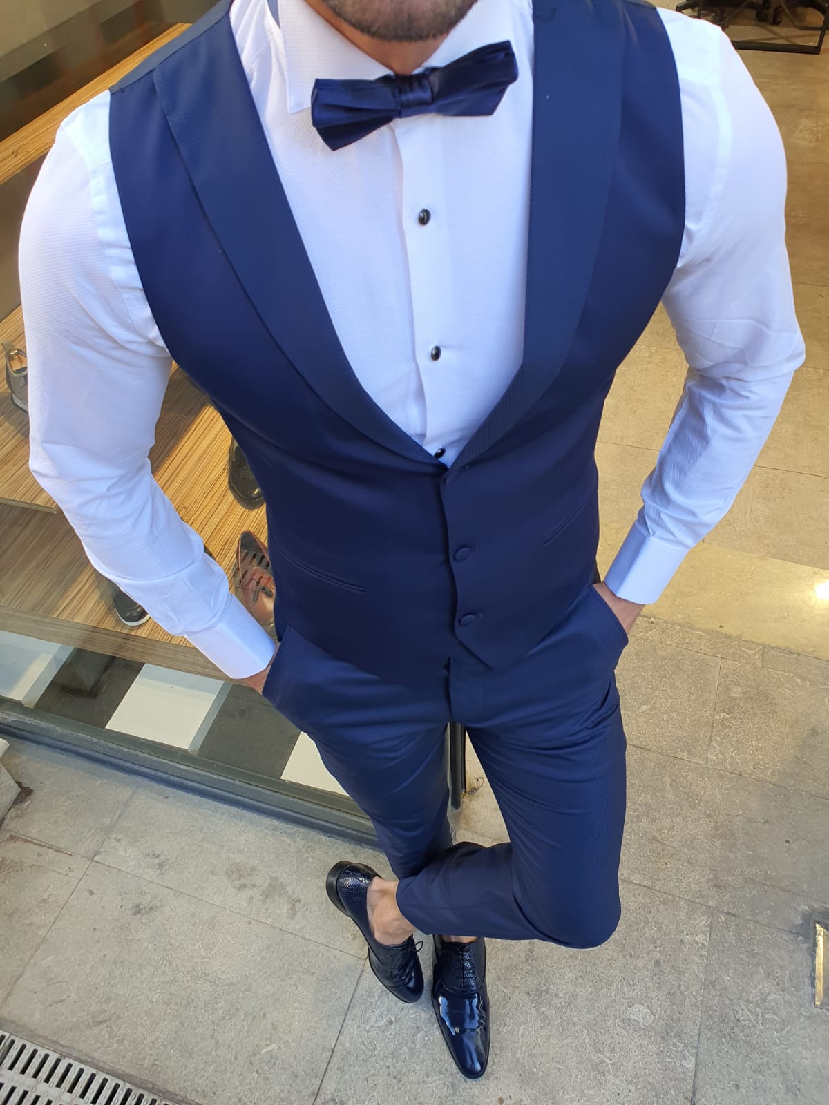 Grassano  Navy Blue Slim Fit Peak Lapel Tuxedo-baagr.myshopify.com-suit-BOJONI