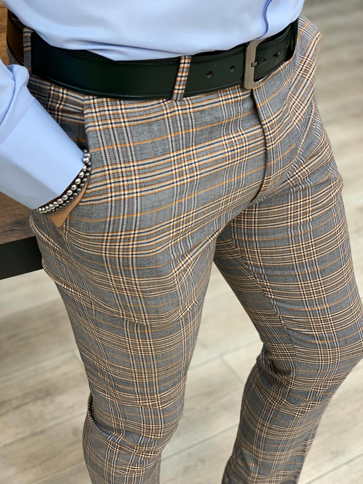 Ferrar Single Light Brown Plaid Pants-baagr.myshopify.com-Pants-BOJONI