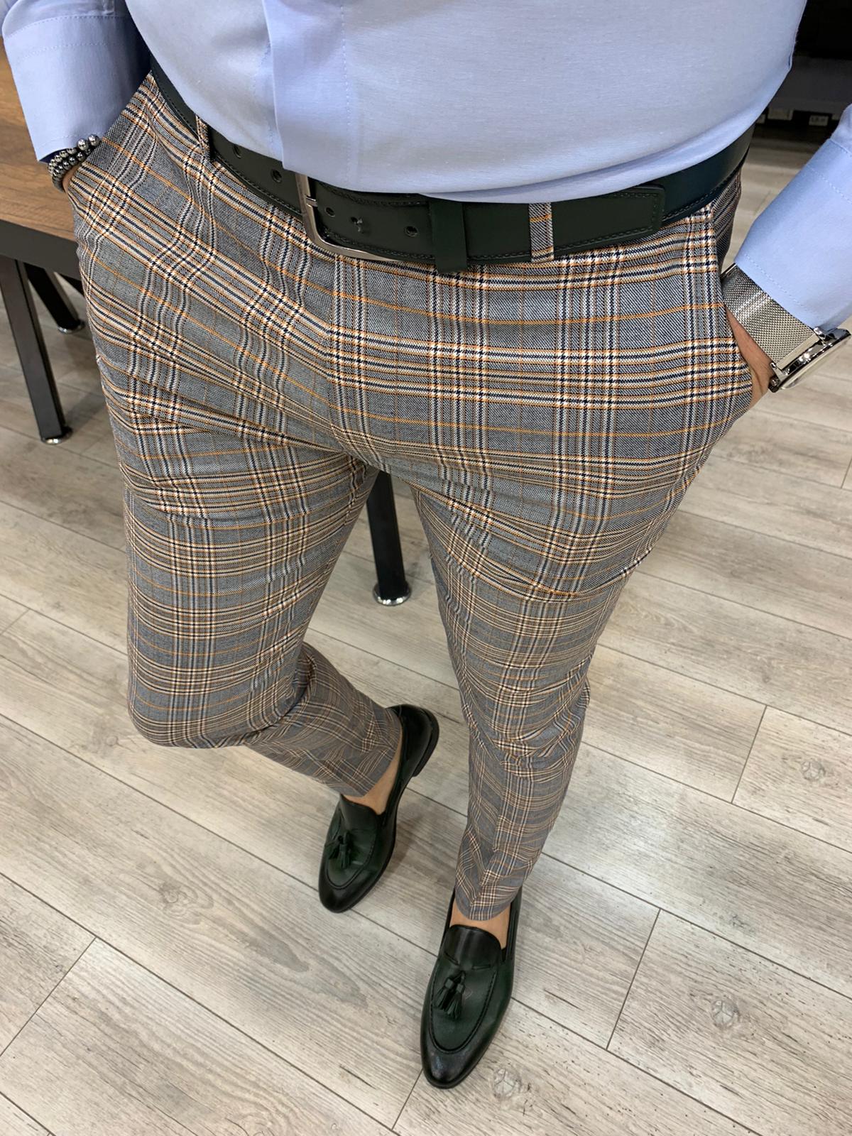 Ferrar Single Light Brown Plaid Pants-baagr.myshopify.com-Pants-BOJONI