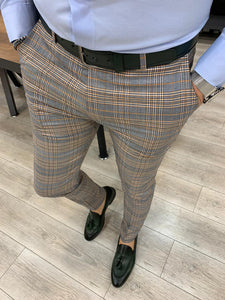 Ferrar Single Light Brown Plaid Pants-baagr.myshopify.com-Pants-BOJONI