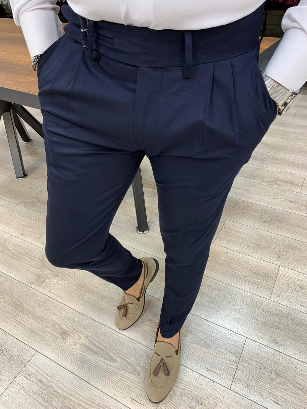 Ferrar Double Pleated Navy Pants-baagr.myshopify.com-Pants-BOJONI