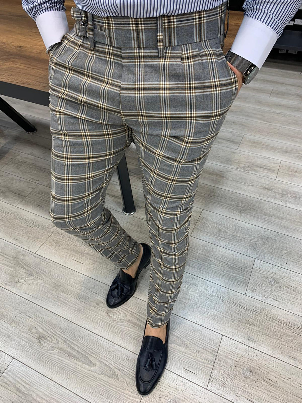 Ferrar Modern Gray Plaid Pants-baagr.myshopify.com-Pants-BOJONI