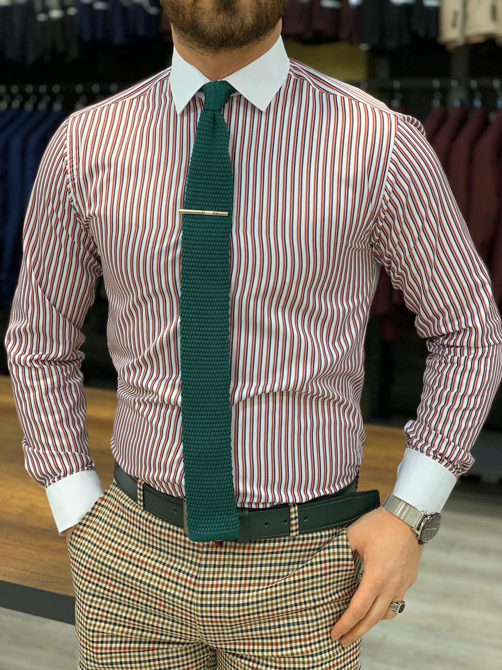 Ferrar Stripes Claret Red Shirt-baagr.myshopify.com-Shirt-BOJONI