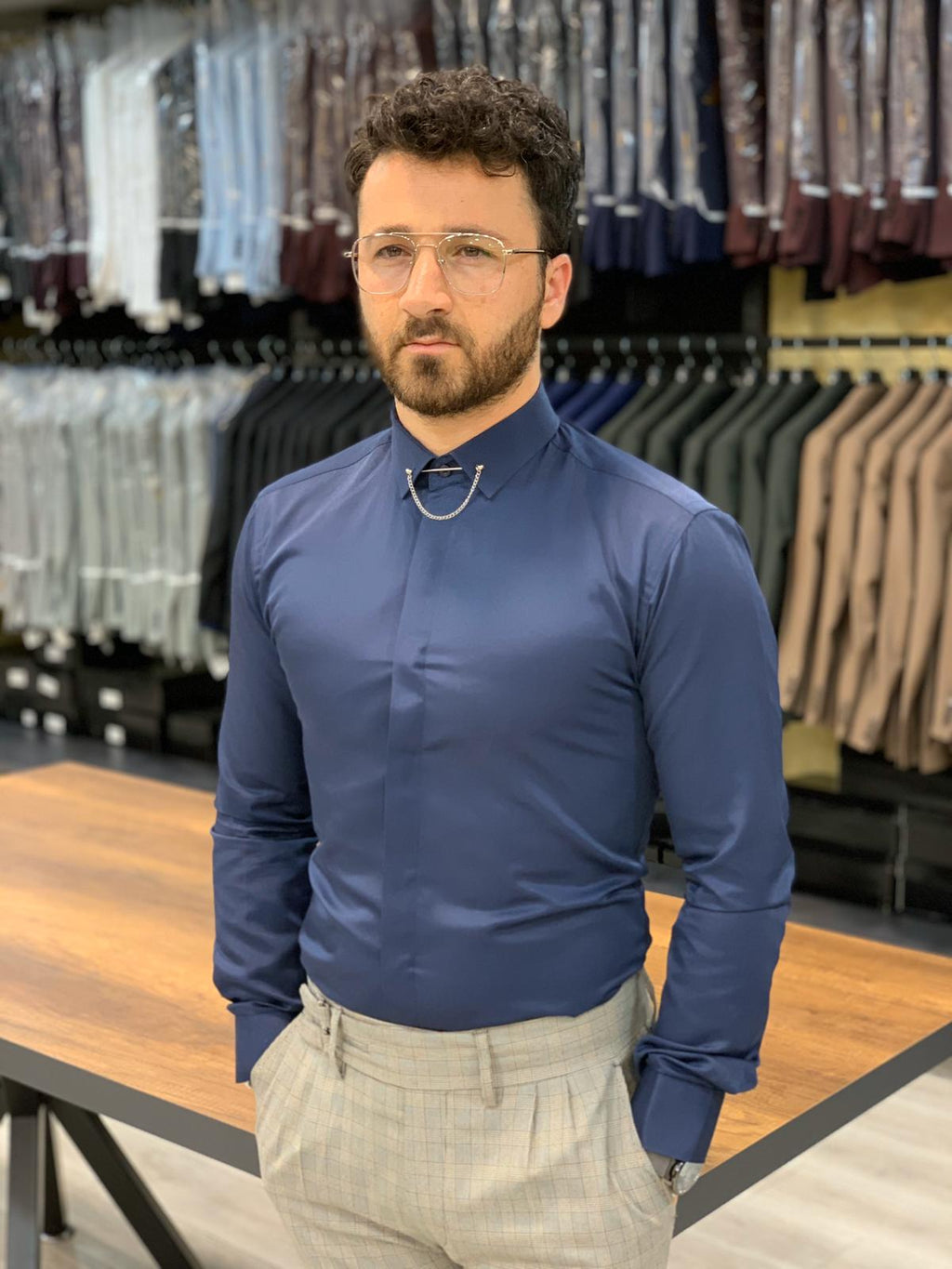 Ferrar Navy Blue Classic Shirt-baagr.myshopify.com-Shirt-BOJONI