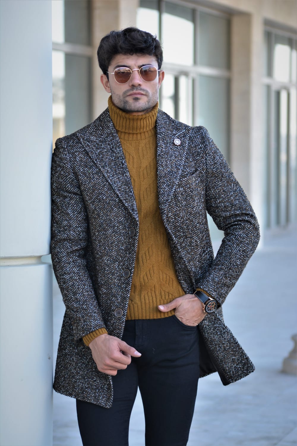 Saponi wool Coat Brown & Khaki-baagr.myshopify.com-Jacket-BOJONI