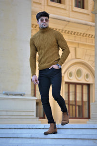 Vicenza Slim-fit Patterned Turtleneck wool Knitwear Camel-baagr.myshopify.com-sweatshirts-BOJONI