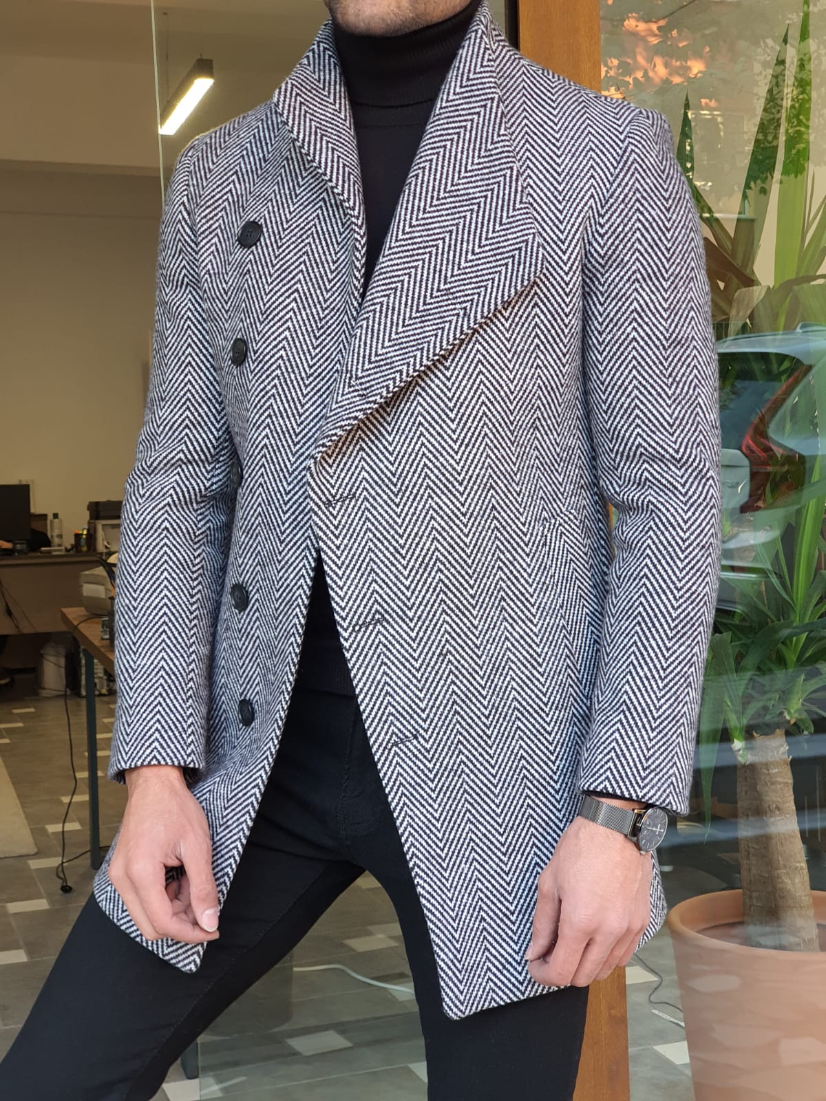 Saponi Slim-fit Collar Wool Coat Gray-baagr.myshopify.com-Jacket-BOJONI