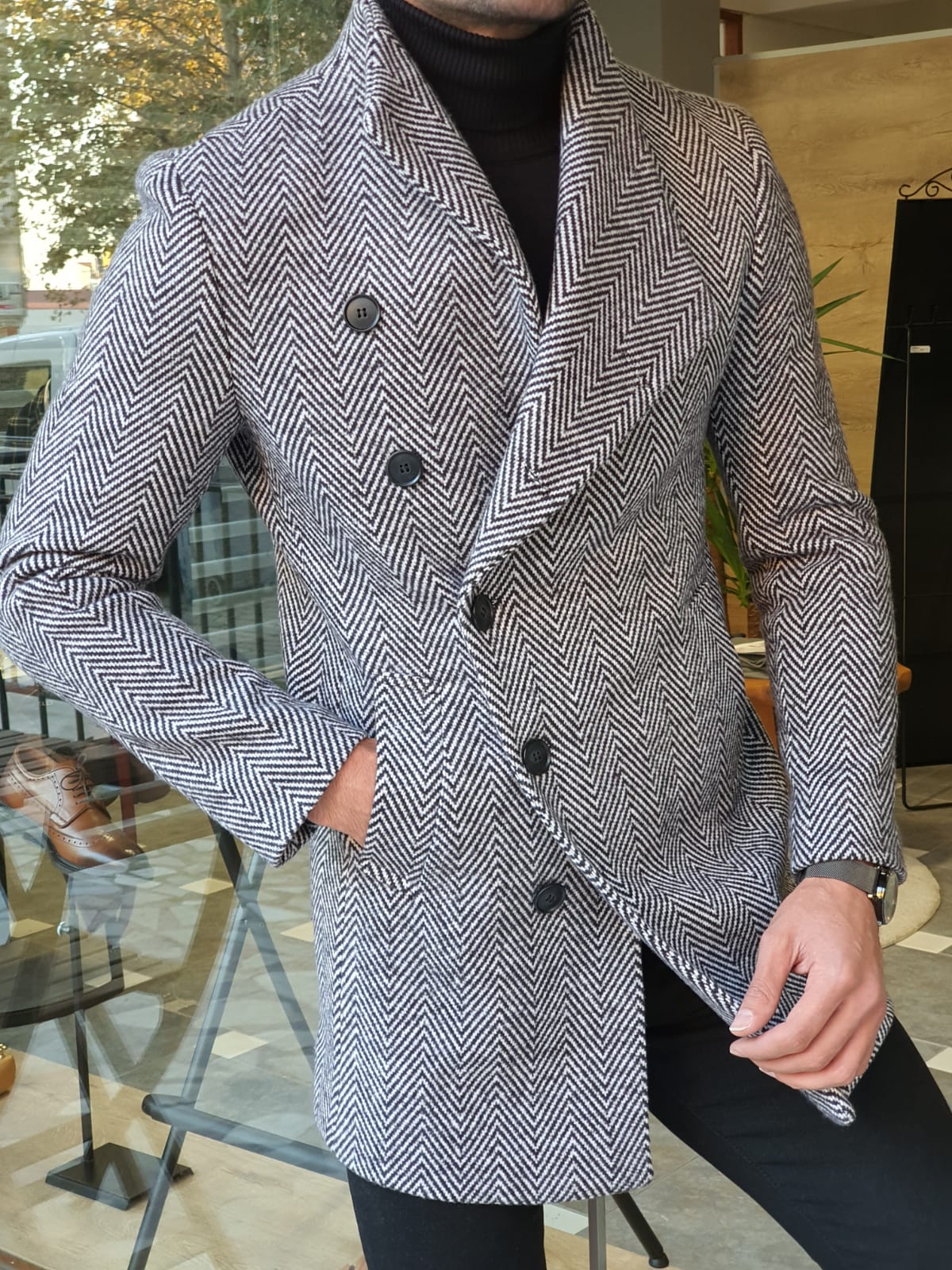 Saponi Slim-fit Collar Wool Coat Gray-baagr.myshopify.com-Jacket-BOJONI