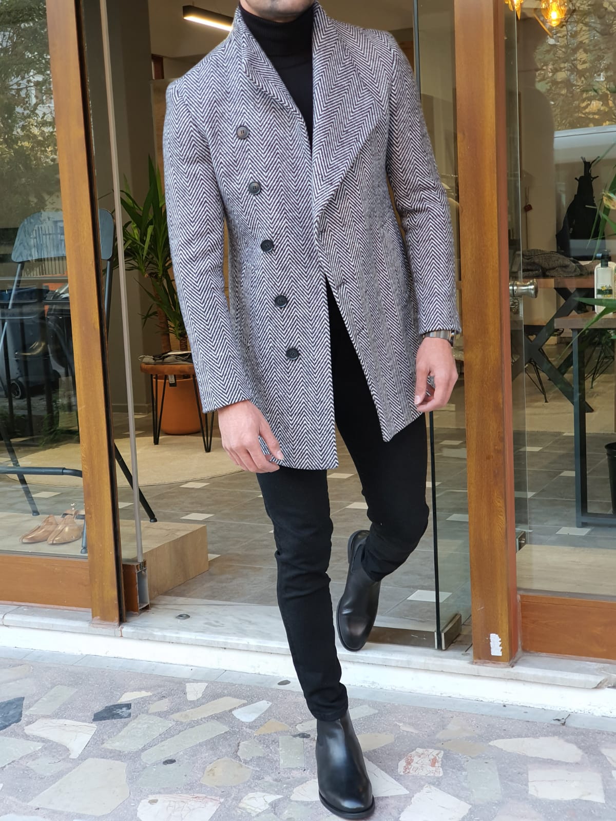 Saponi Slim-fit Collar Wool Coat Gray-baagr.myshopify.com-Jacket-BOJONI