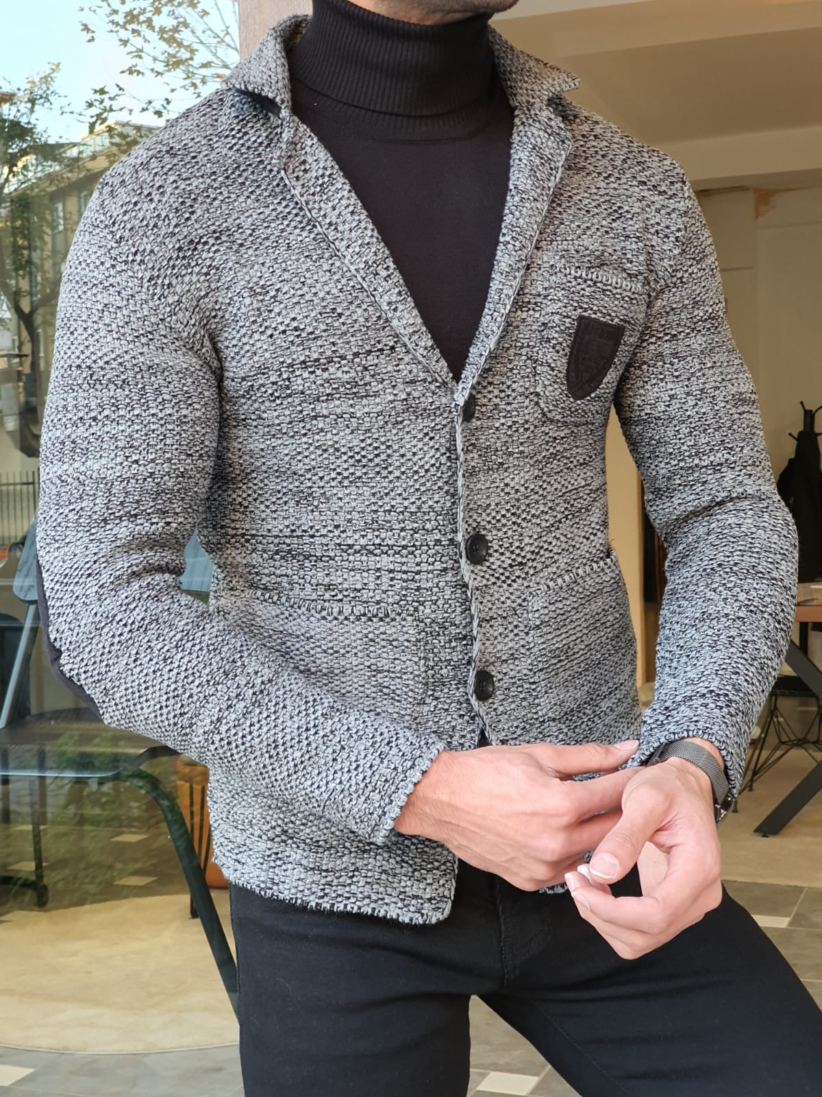 Saponi Slim-fit Buttoned Knitwear Jacket Black-baagr.myshopify.com-Jacket-BOJONI