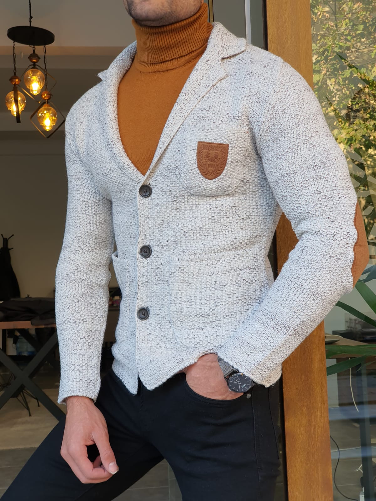 Saponi Slim-fit Buttoned Knitwear Jacket Gray-baagr.myshopify.com-Jacket-BOJONI