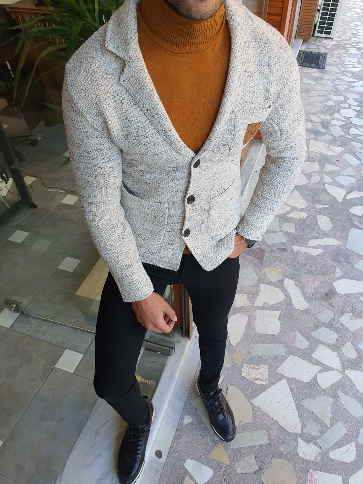 Saponi Slim-fit Buttoned Knitwear Jacket Gray-baagr.myshopify.com-Jacket-BOJONI