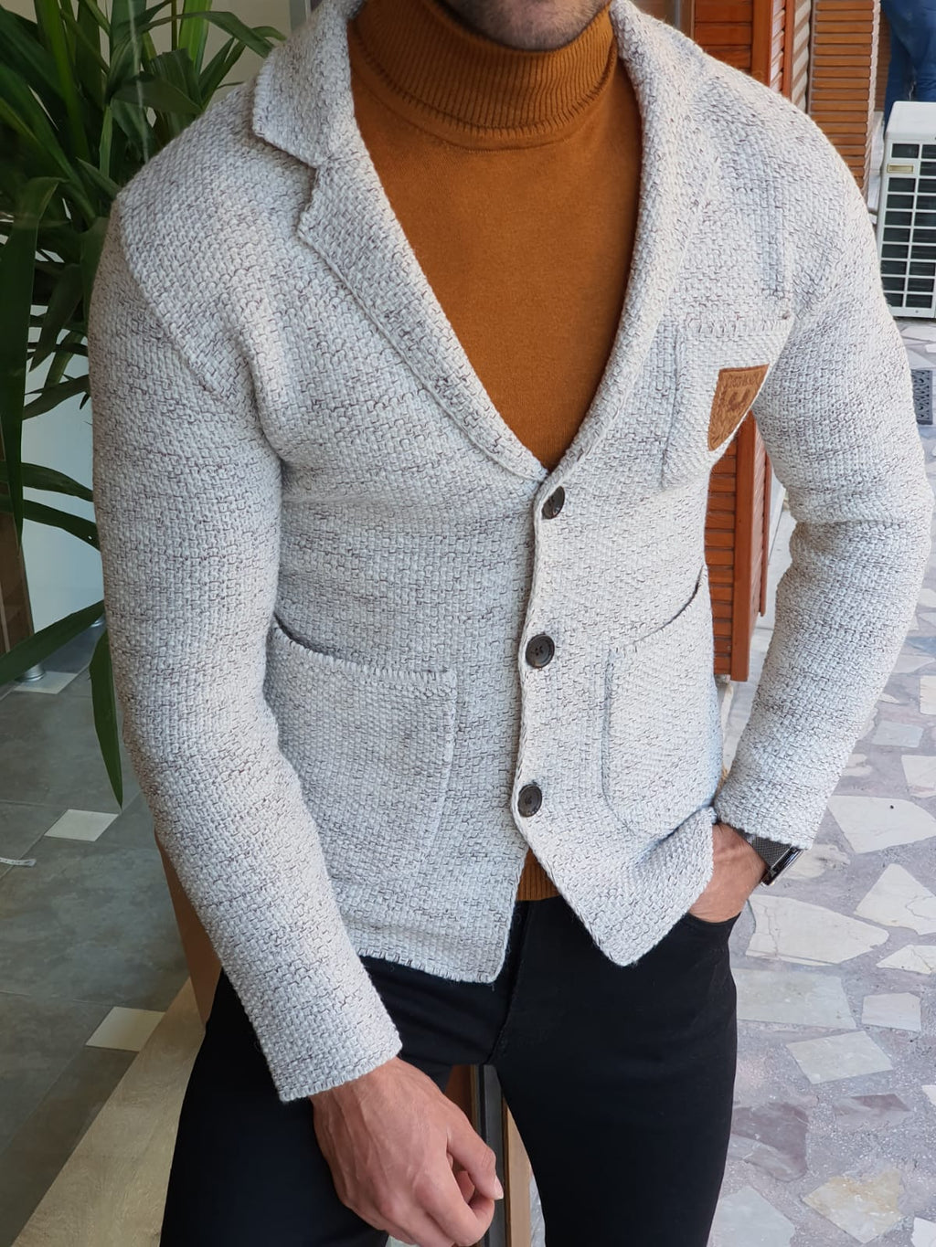 Saponi Slim-fit Buttoned Knitwear Jacket Gray-baagr.myshopify.com-Jacket-BOJONI