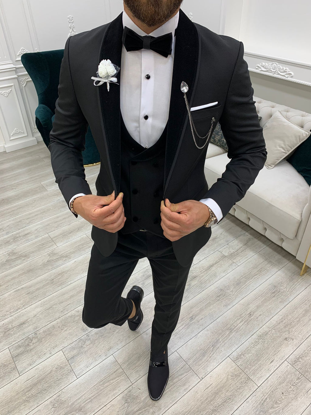 Rialzetti Black Velvet Slim Fit Tuxedo-baagr.myshopify.com-1-BOJONI