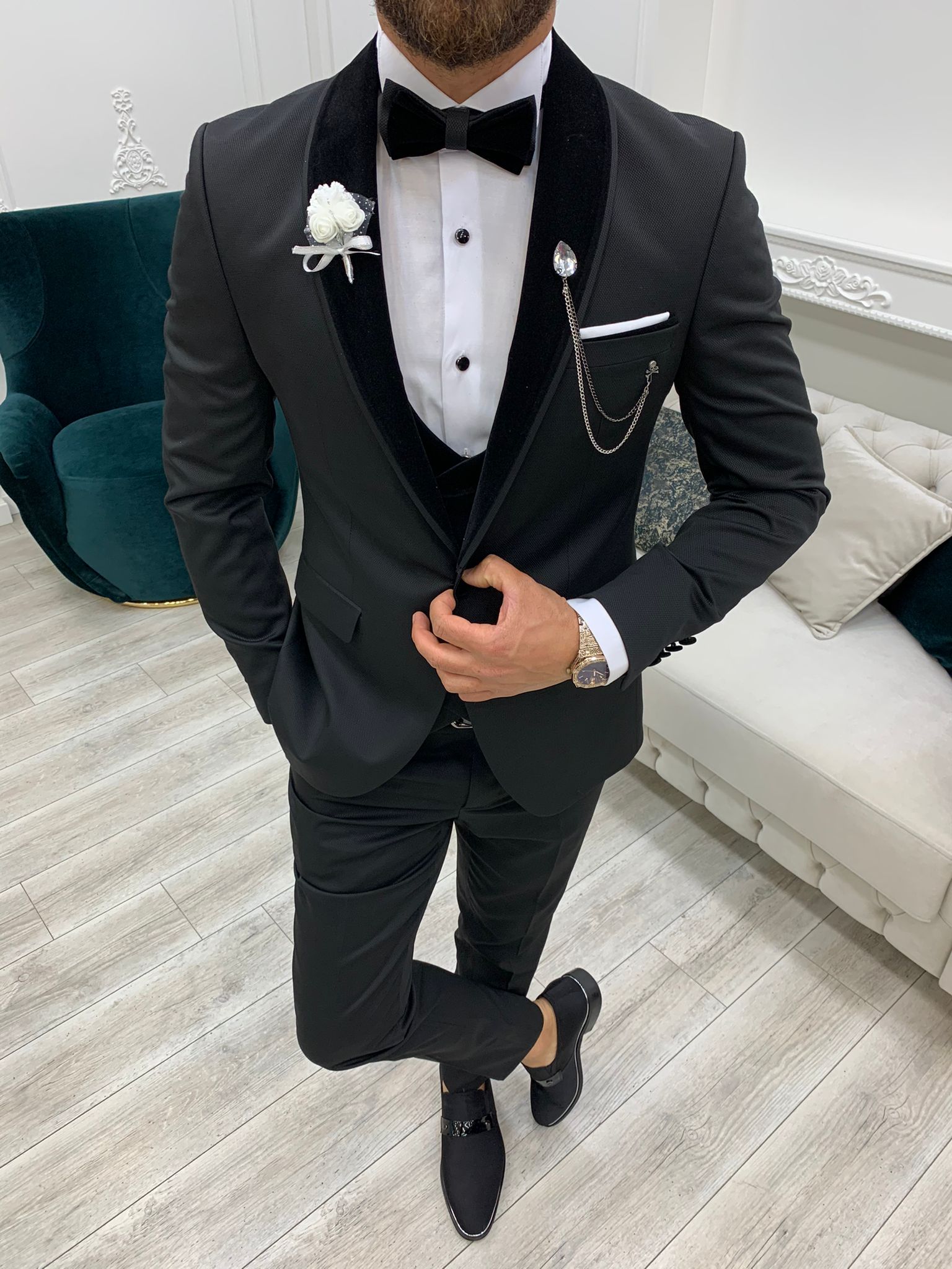 Rialzetti Black Velvet Slim Fit Tuxedo-baagr.myshopify.com-1-BOJONI