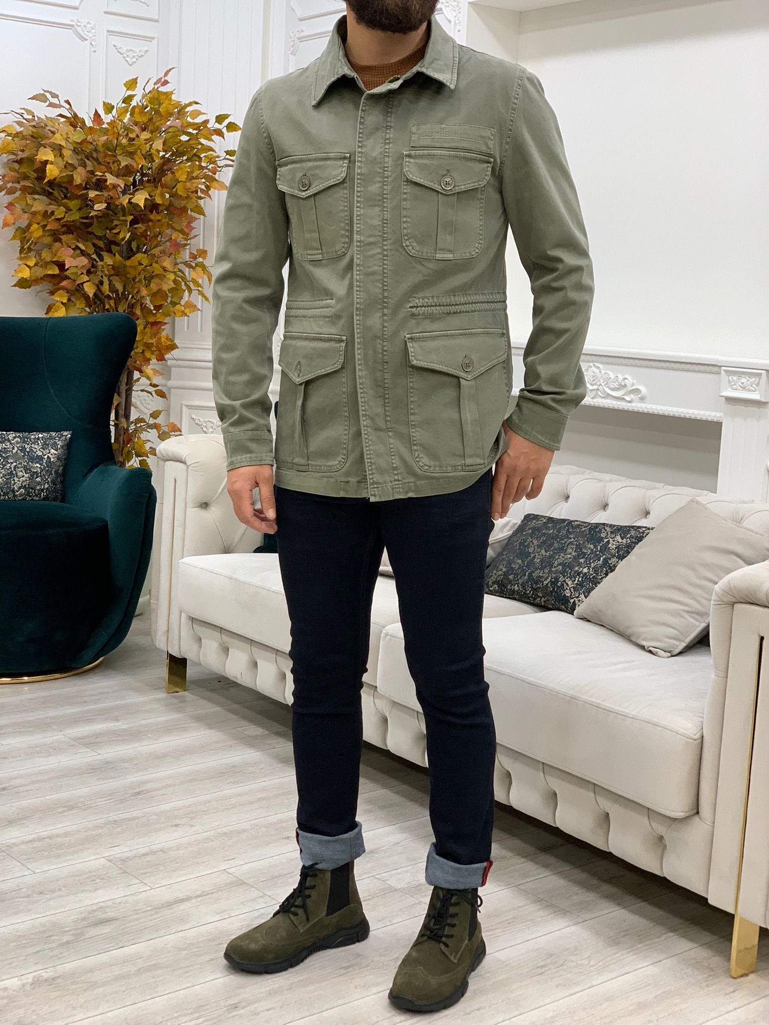 Limoux Slim Fit Khaki Denim Jacket-baagr.myshopify.com-Jacket-BOJONI