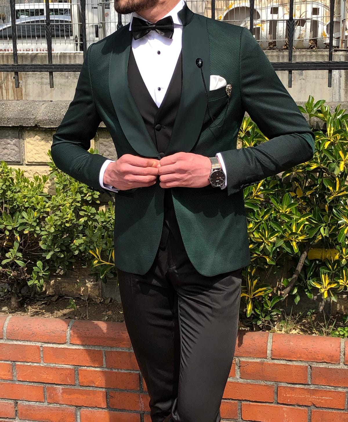 Hendiff Slim-Fit  Tuxedo Suit Vest Green-baagr.myshopify.com-suit-BOJONI