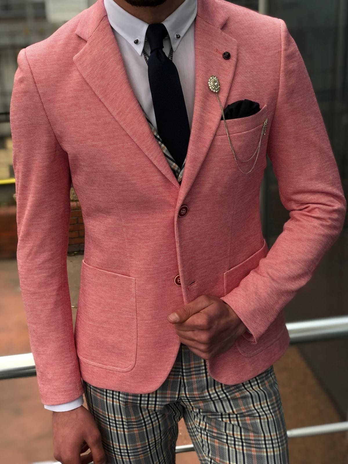 Pandoff Slim-Fit  Blazer in Pink-baagr.myshopify.com-suit-BOJONI