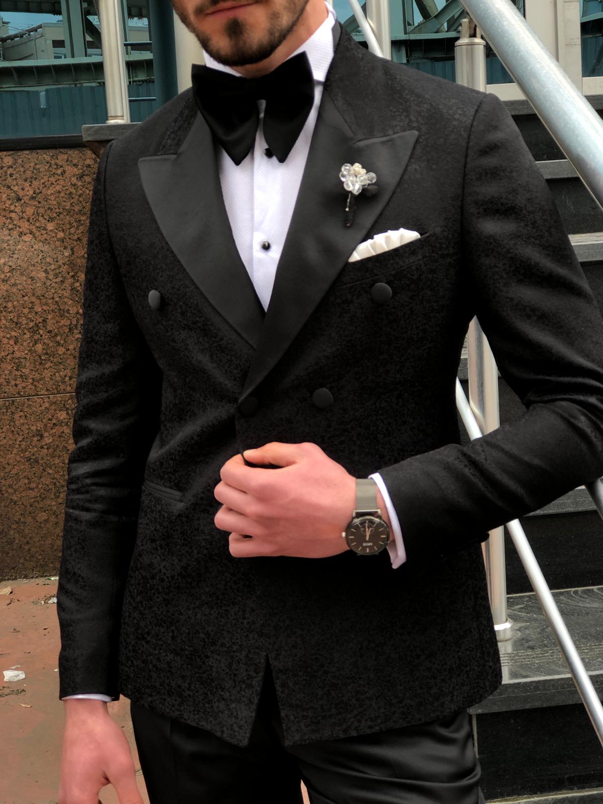 Dundoff Slim-Fit Tuxedo Double Breasted Suit Black-baagr.myshopify.com-suit-brabion