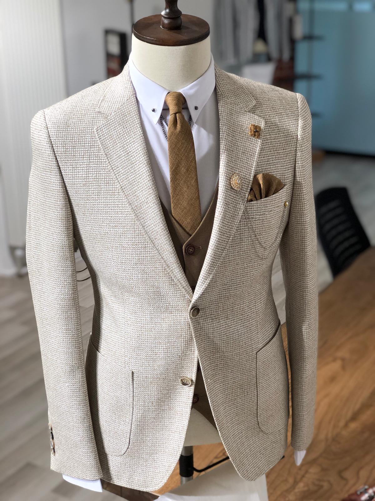 Slim-Fit Patterned Jacket Beige-baagr.myshopify.com-suit-BOJONI