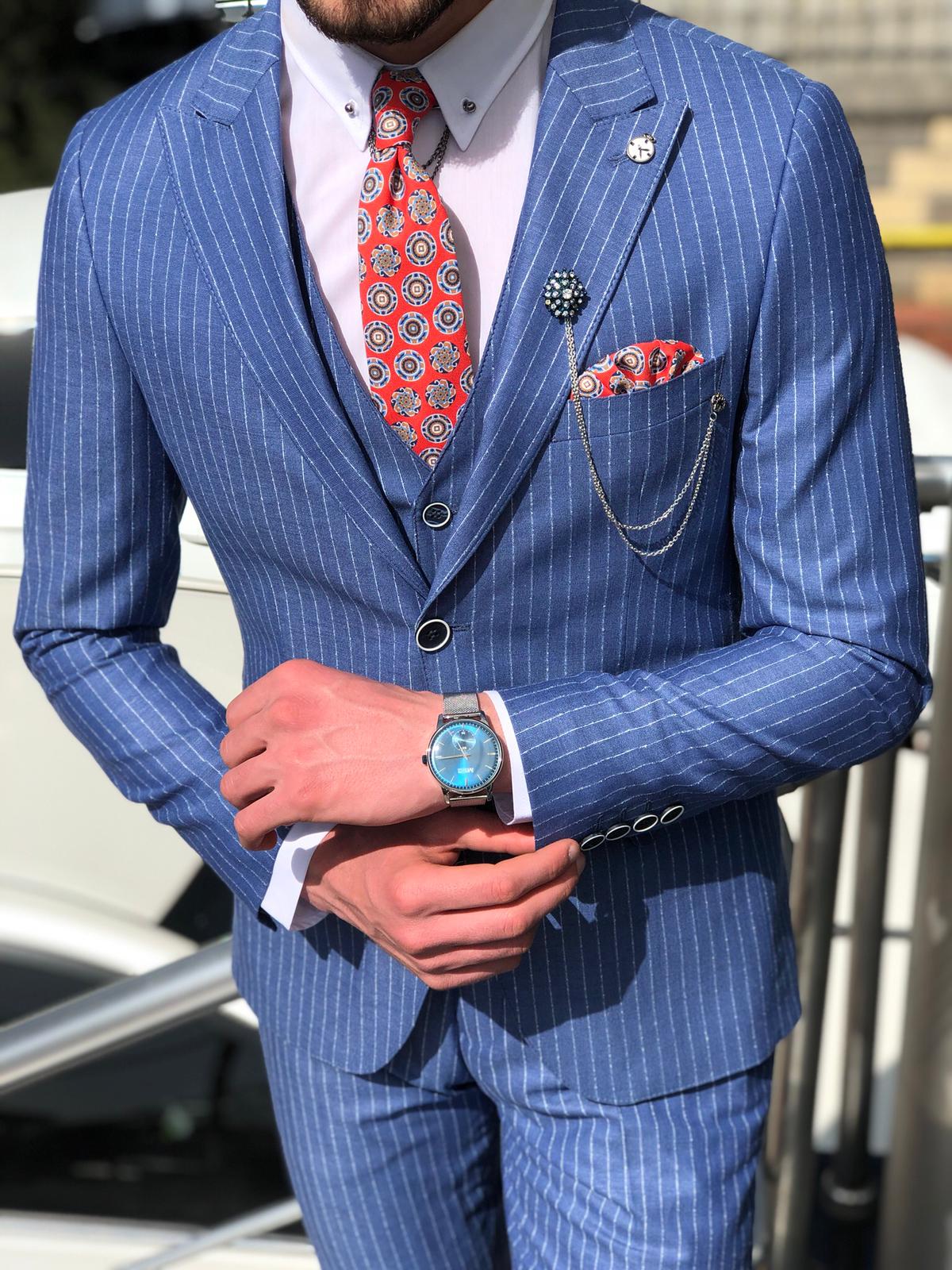 Dilness Slim-Fit Striped Suit Vest Blue-baagr.myshopify.com-suit-BOJONI