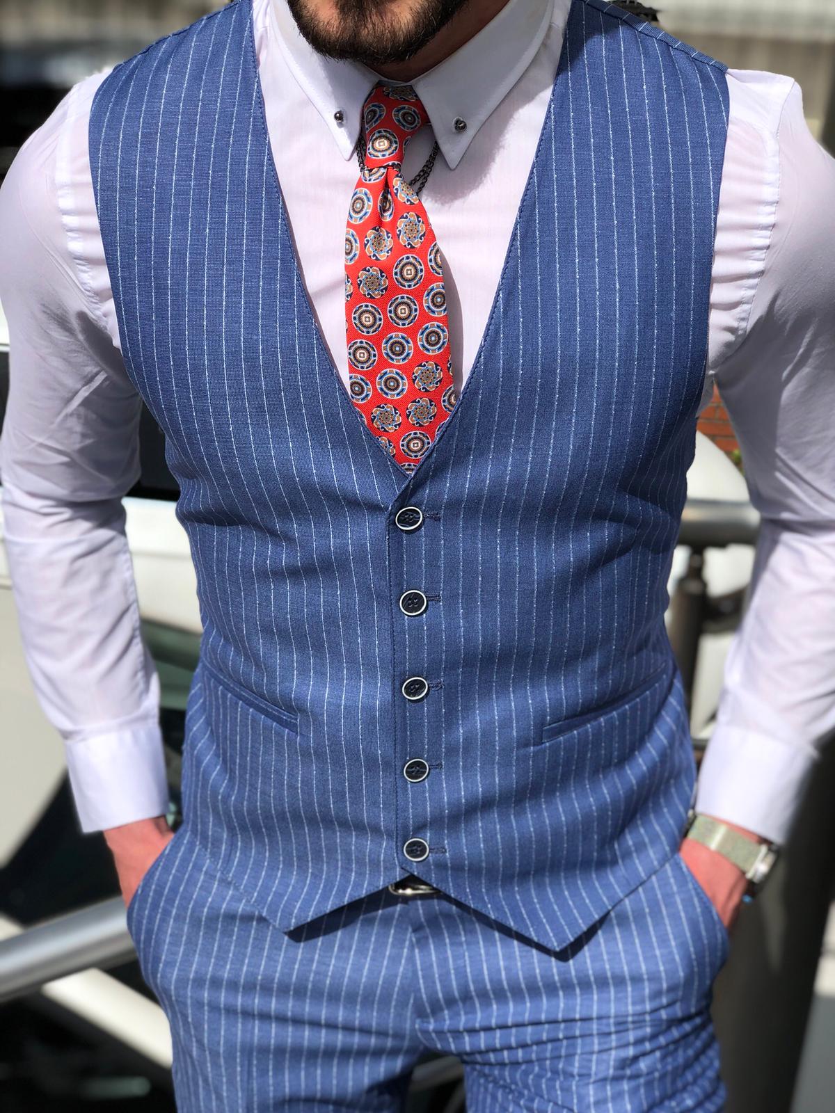 Dilness Slim-Fit Striped Suit Vest Blue-baagr.myshopify.com-suit-BOJONI