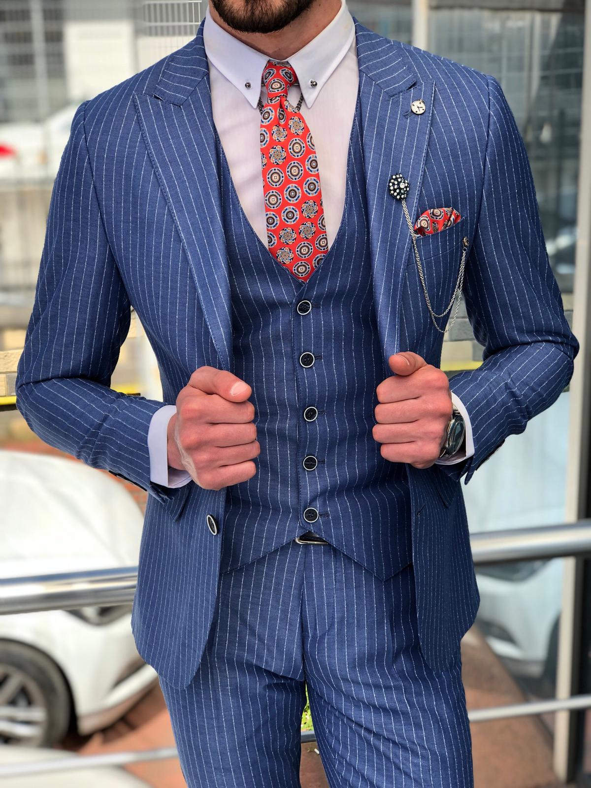 Dilness Slim-Fit Striped Suit Vest Blue-baagr.myshopify.com-suit-BOJONI