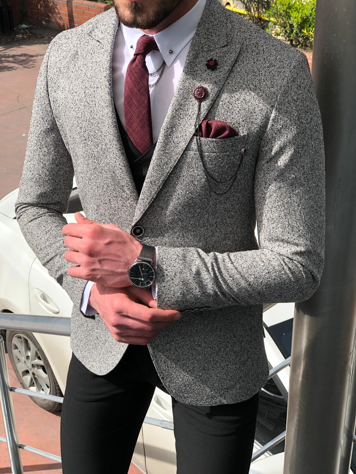 Papuk Slim-Fit Patterned Suit Vest Gray-baagr.myshopify.com-suit-BOJONI