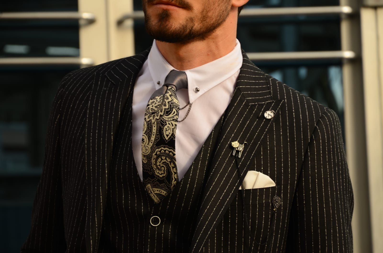Deswesh Slim-Fit Striped Suit Vest Black-baagr.myshopify.com-suit-BOJONI