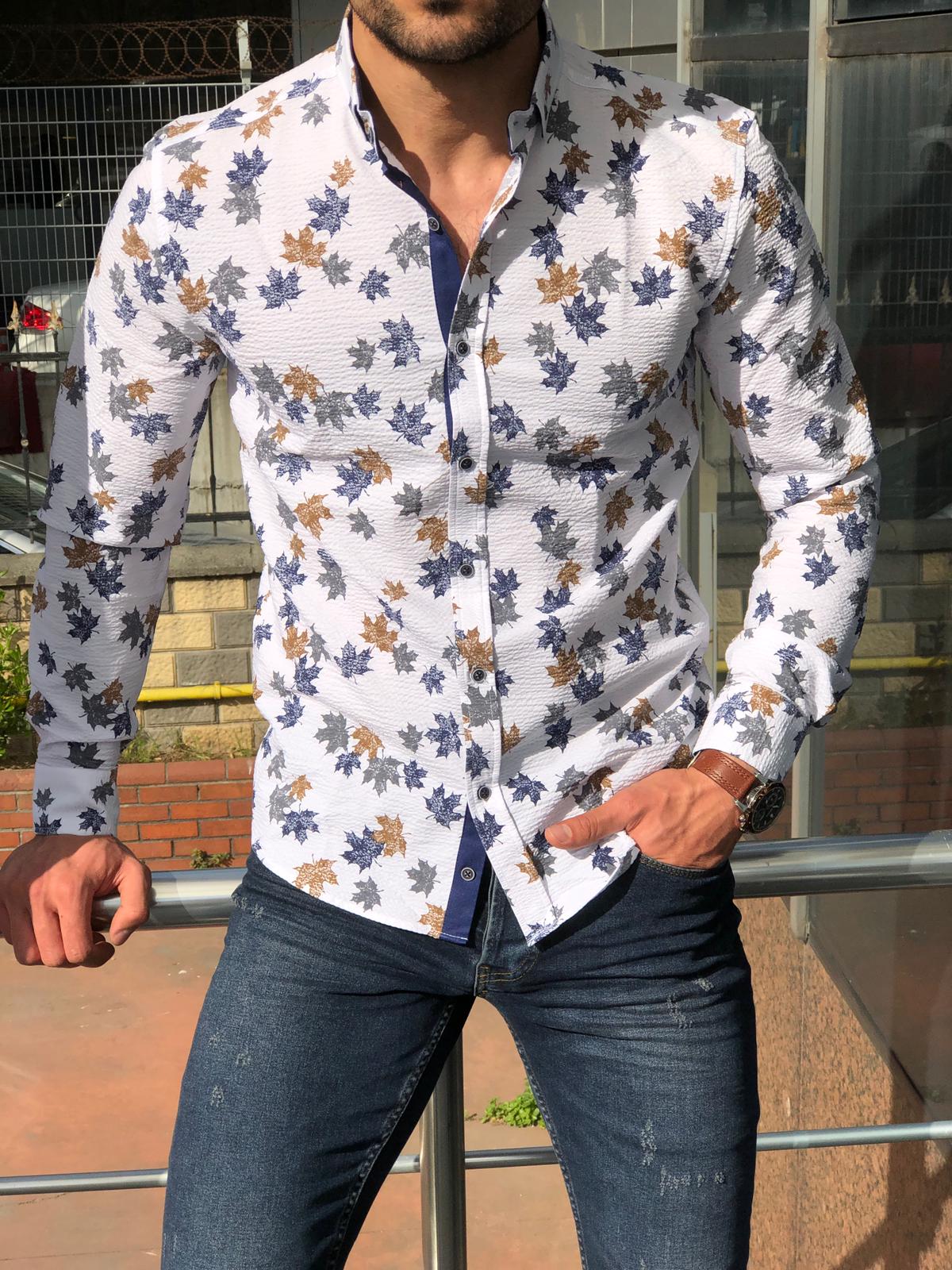 Slim-Fit Patterned Shirt white-baagr.myshopify.com-Shirt-BOJONI