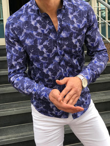 Blake Dark Blue Patterned Slim Shirt-baagr.myshopify.com-Shirt-BOJONI